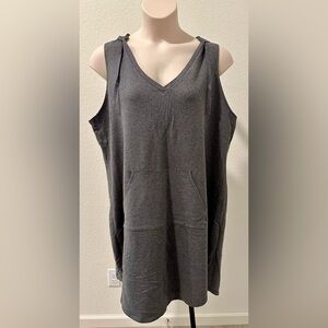 Womens Plus Hooded Sleeveless Jersey Dress w Front Pockets Grey 3X NWT